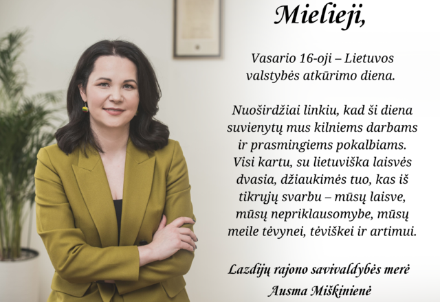 Sveikinimas Lietuvos valstybės atkūrimo dienos proga