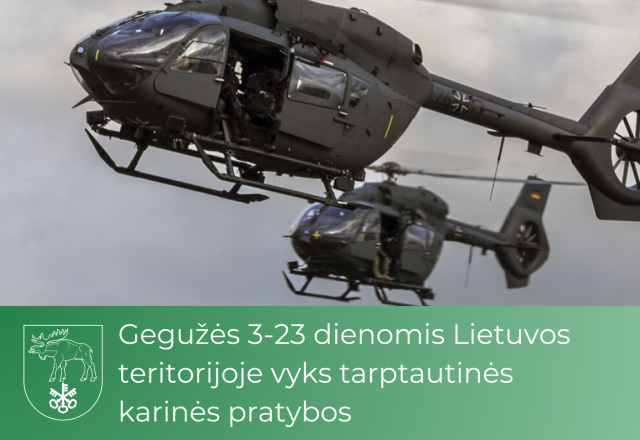 Gegužės 3-23 dienomis Lietuvos teritorijoje vyks tarptautinės karinės pratybos „Grifono žaibas 2025“