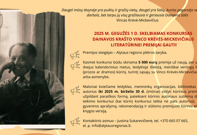 Nuo 2025 m. gegužės 1 d. skelbiamas Alytaus regiono plėtros tarybos Dainavos krašto Vinco...