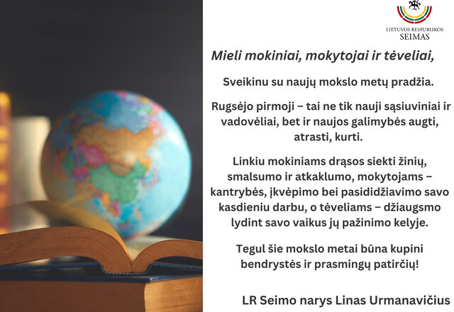 Sveikinimas Mokslo ir žinių dienos proga