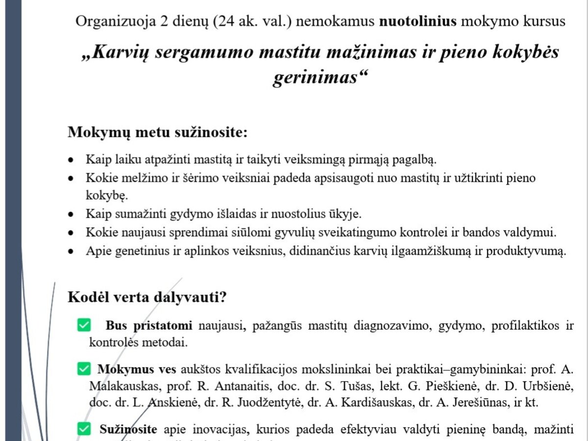 Nuotoliniai mokymai sausio 26-27 dienomis!