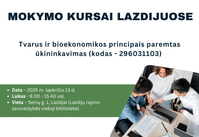 VDU Žemės ūkio akademija kviečia dalyvauti mokymų kursuose Lazdijuose!