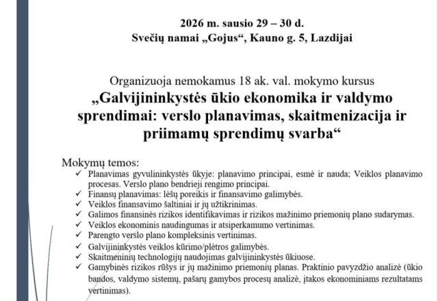 Mokymai Lazdijuose sausio 29-30 dienomis
