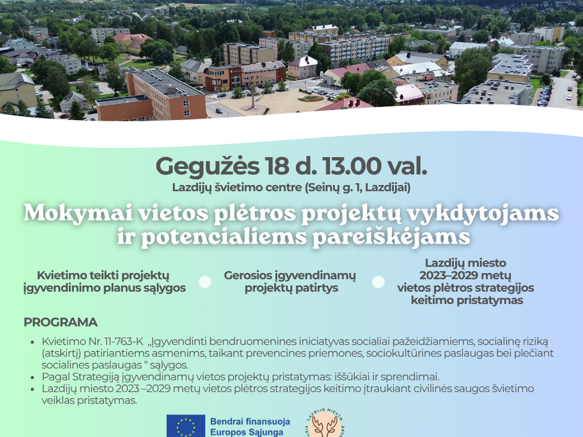 Mokymai vietos plėtros projektų vykdytojams ir potencialiems pareiškėjams