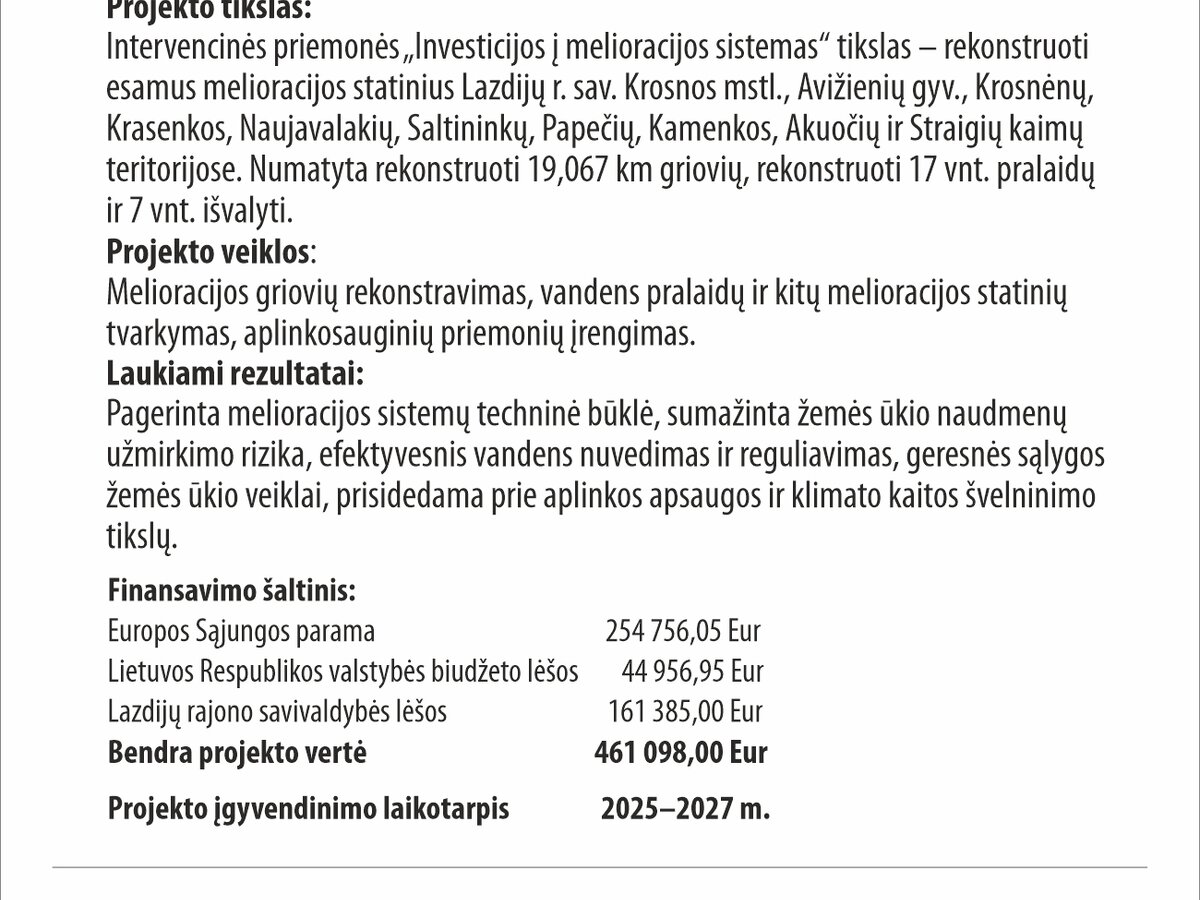 Gavus projekto „Lazdijų rajono savivaldybės Avižienių, Krosnos, Šeštokų ir Teizų kadastrinių...